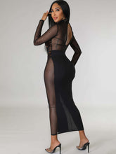 Mesh Sequin Patchwork Long Sleeve Midi Dress